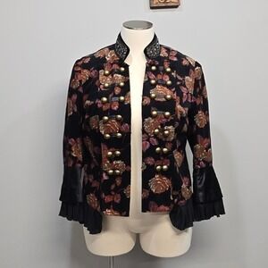 Vintage 90s Newport News Jacket Plus Size 18W Floral Corduroy Military Victorian